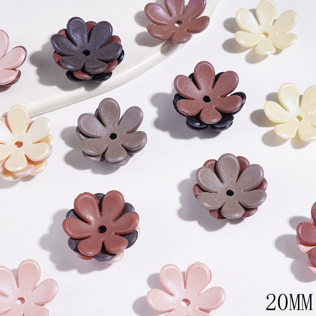 UV-Finish Cute Six-Petaled Flower Design Acrylic Bead Cap Cages , 20MM, Multicolor, Random Mix