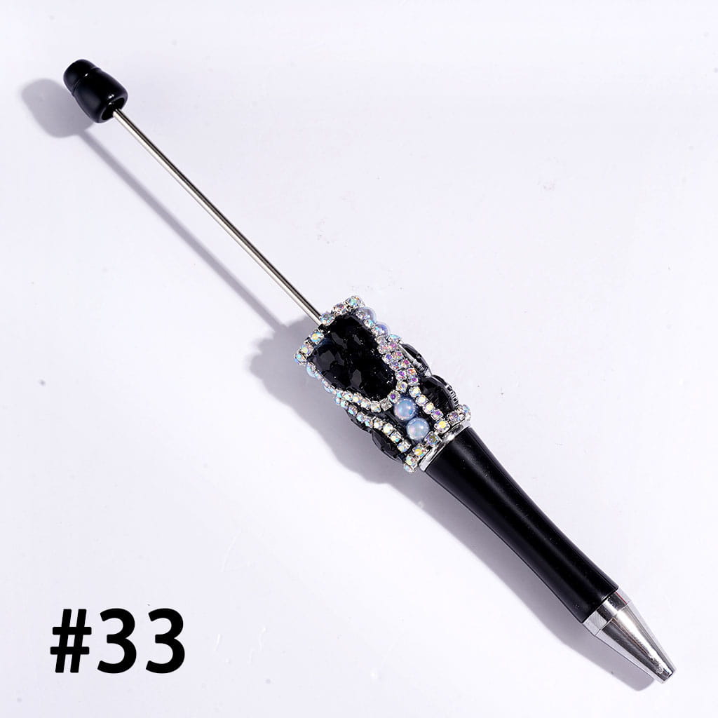 Handmade Beadable Pens with Skull Head Rhinestones and UV Coating Half-Faced Pearls, AB Rhinestone Chains, Assorted Colors, Random Mix