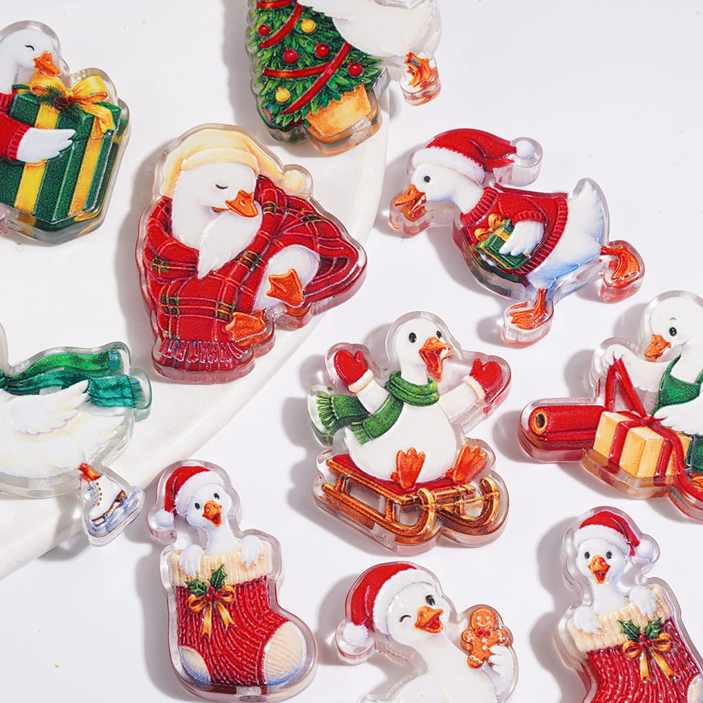Cute Christmas-Themed Goose Acrylic Beads for DIY Jewelry, Random Mix