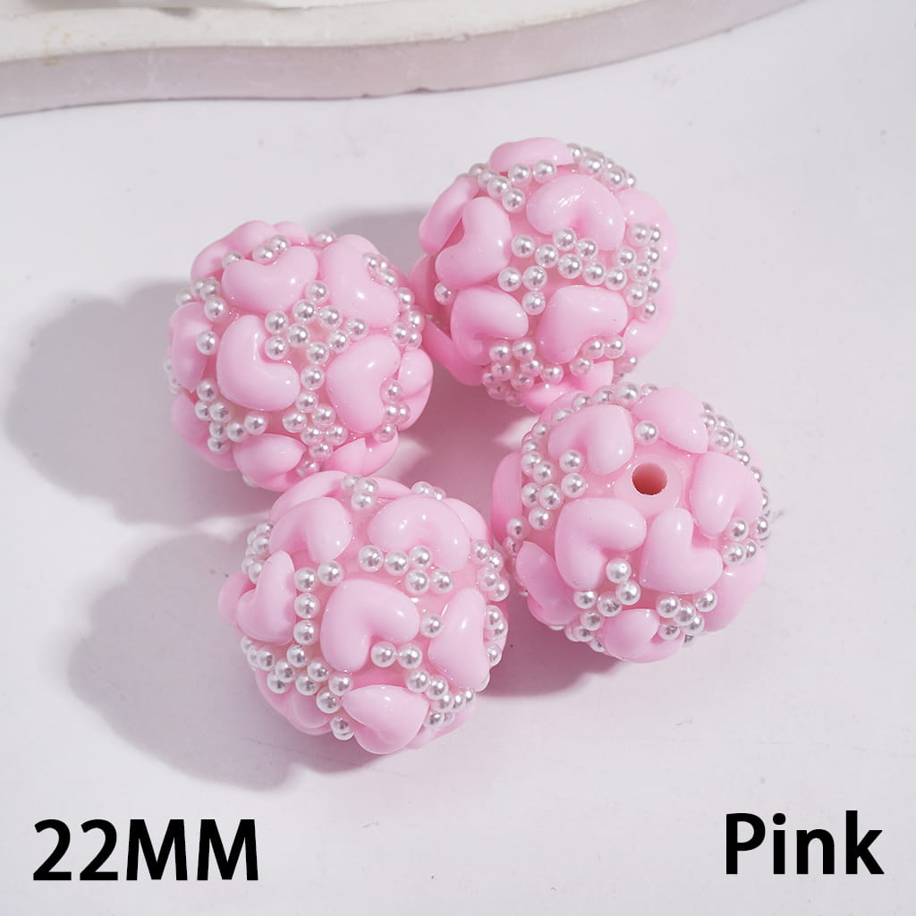 Heart Shapes with Elegant White Pearls Round Acrylic Beads 22MM Random Mix