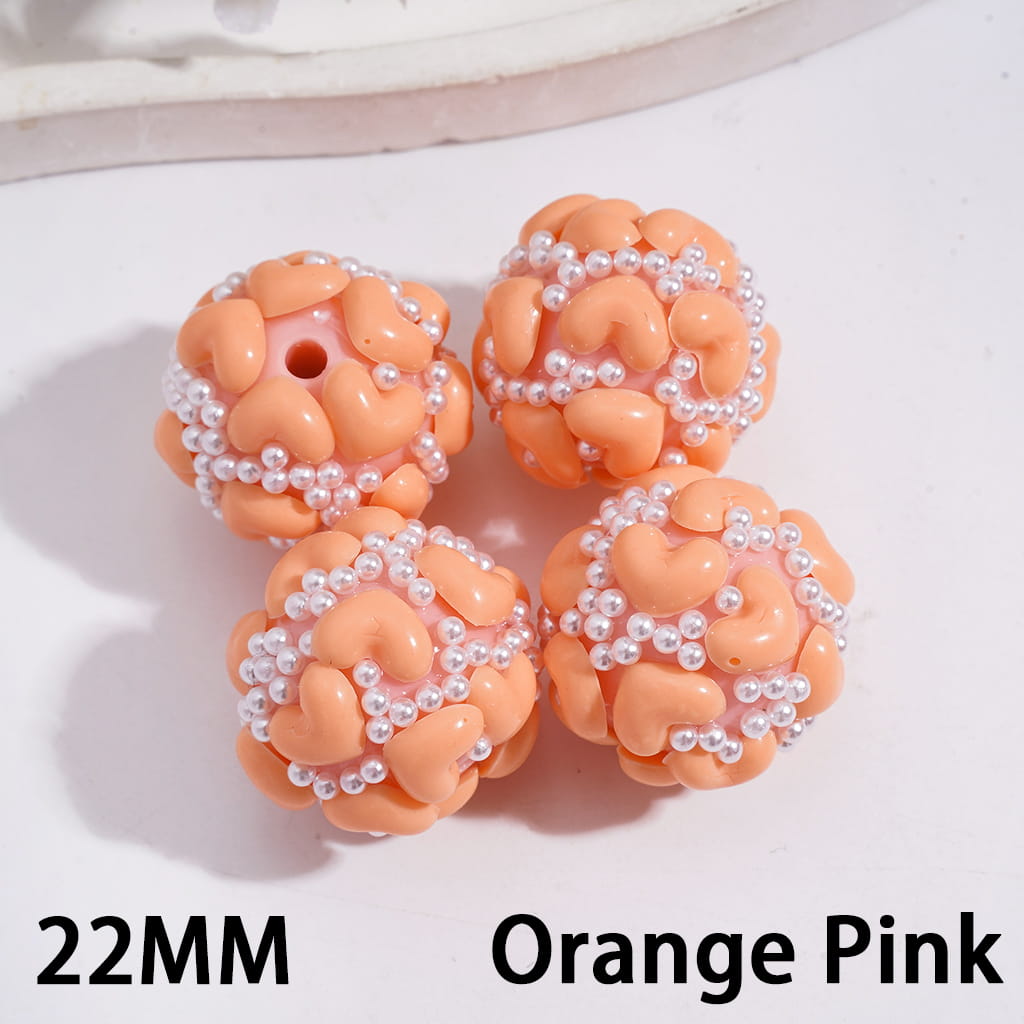 Heart Shapes with Elegant White Pearls Round Acrylic Beads 22MM Random Mix