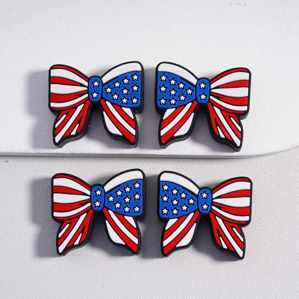 USA American Flag Design Patriotic Bowtie Silicone Focal Beads