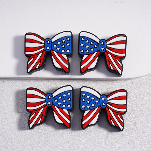 USA American Flag Design Patriotic Bowtie Silicone Focal Beads