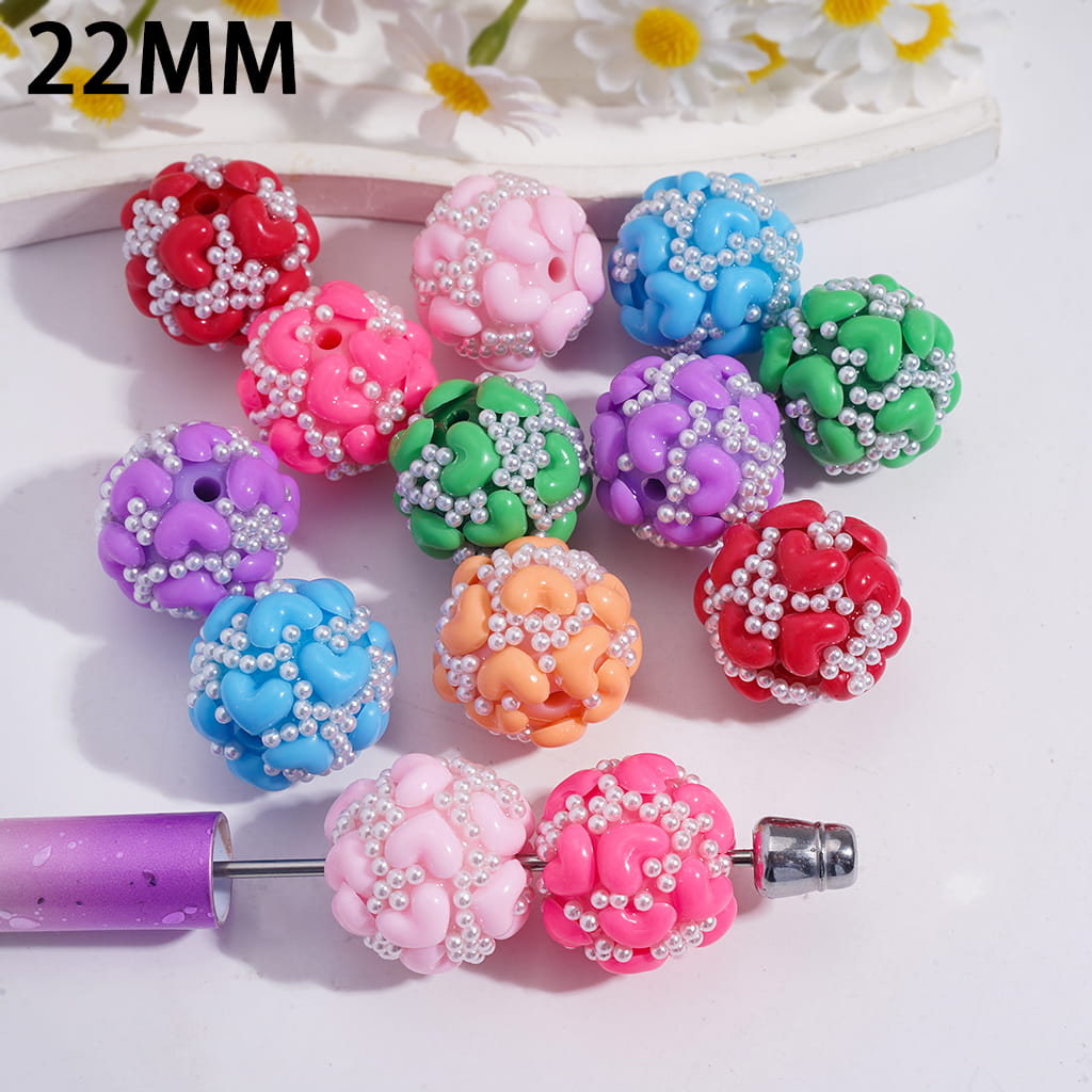 Heart Shapes with Elegant White Pearls Round Acrylic Beads 22MM Random Mix