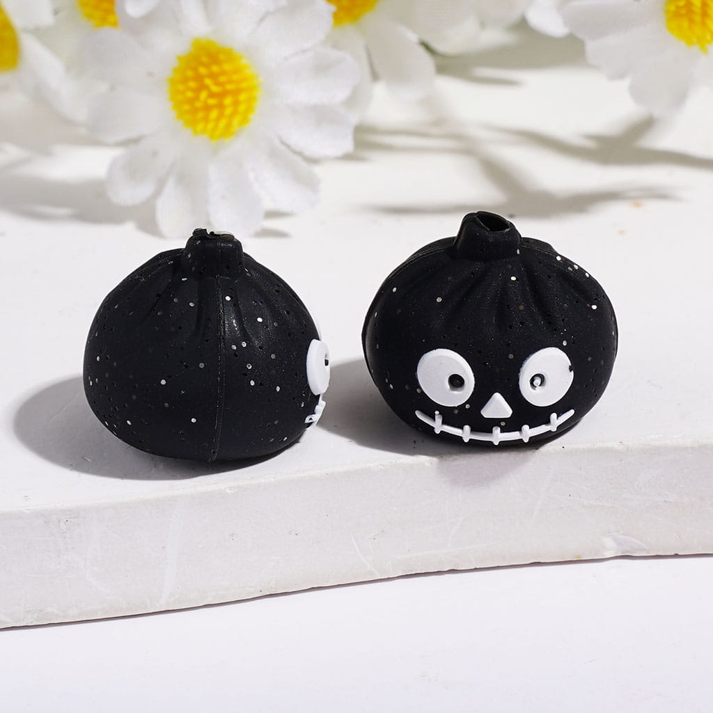3D Horror Dumpling with Silver Glitter Silicone Focal Beads Halloween Series, 15*17MM Multi-Color