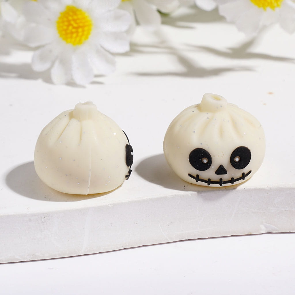 3D Horror Dumpling with Silver Glitter Silicone Focal Beads Halloween Series, 15*17MM Multi-Color