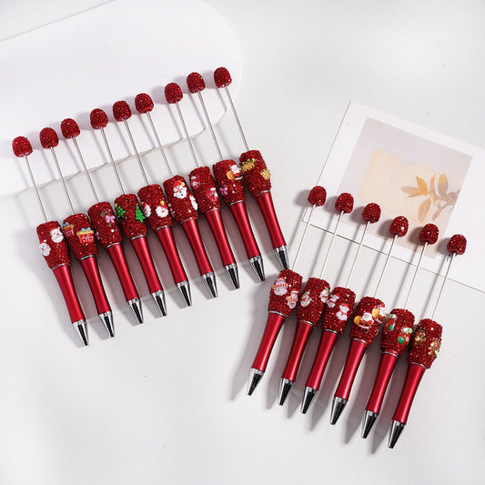 Festive Red Rhinestone Christmas Charm Collection Beadable Pen Random Mix