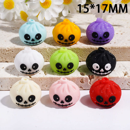 3D Cute Halloween Dumpling Glitter Finish, Silicone Focal Beads 15*17MM, Multicolor, Random Mix