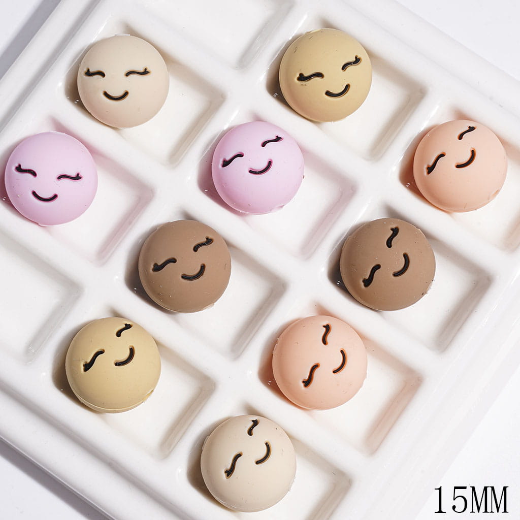 Multicolor Smiley Silicone Focal Beads for DIY Jewelry Making, 15mm