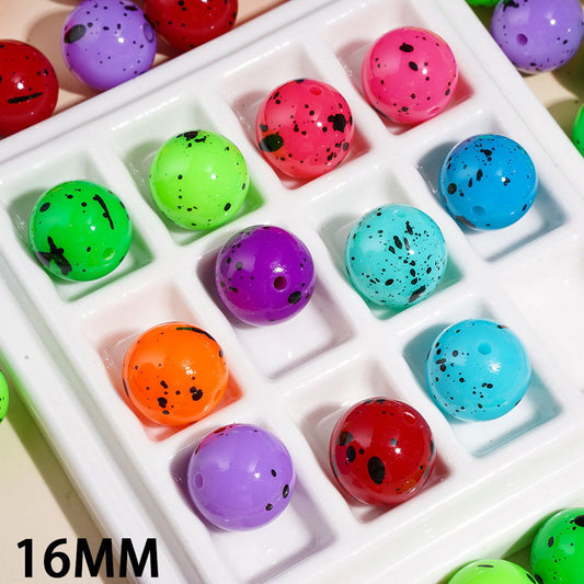 Black Ink Splash Spots Print Round Acrylic Beads for Bracelets, 16MM, Assorted Colors, Random Mix