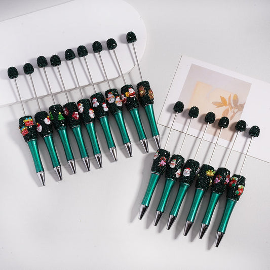 Festive Green Beadable Pen with Black Rhinestones Christmas Series Mix Charm Collection Random Mix