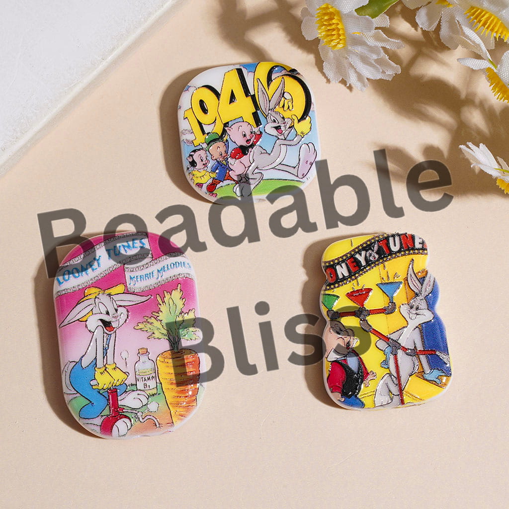 Looney Bunny Pig Elder Man Cartoon Series Acrylic Beads and Pendants, Random Mix