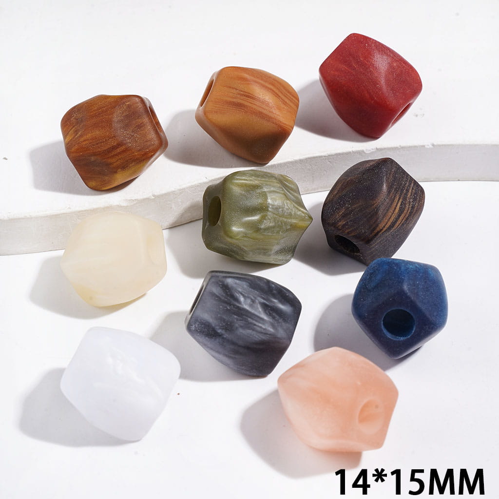 Matte Frosted Acrylic Beads with Wood Grain Effect, 14×15mm Random Mix