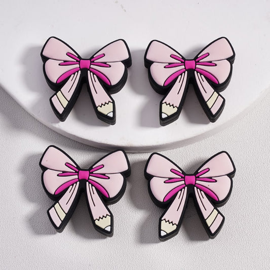 Pink Pencil Bowknot, Cute Design Silicone Focal Beads
