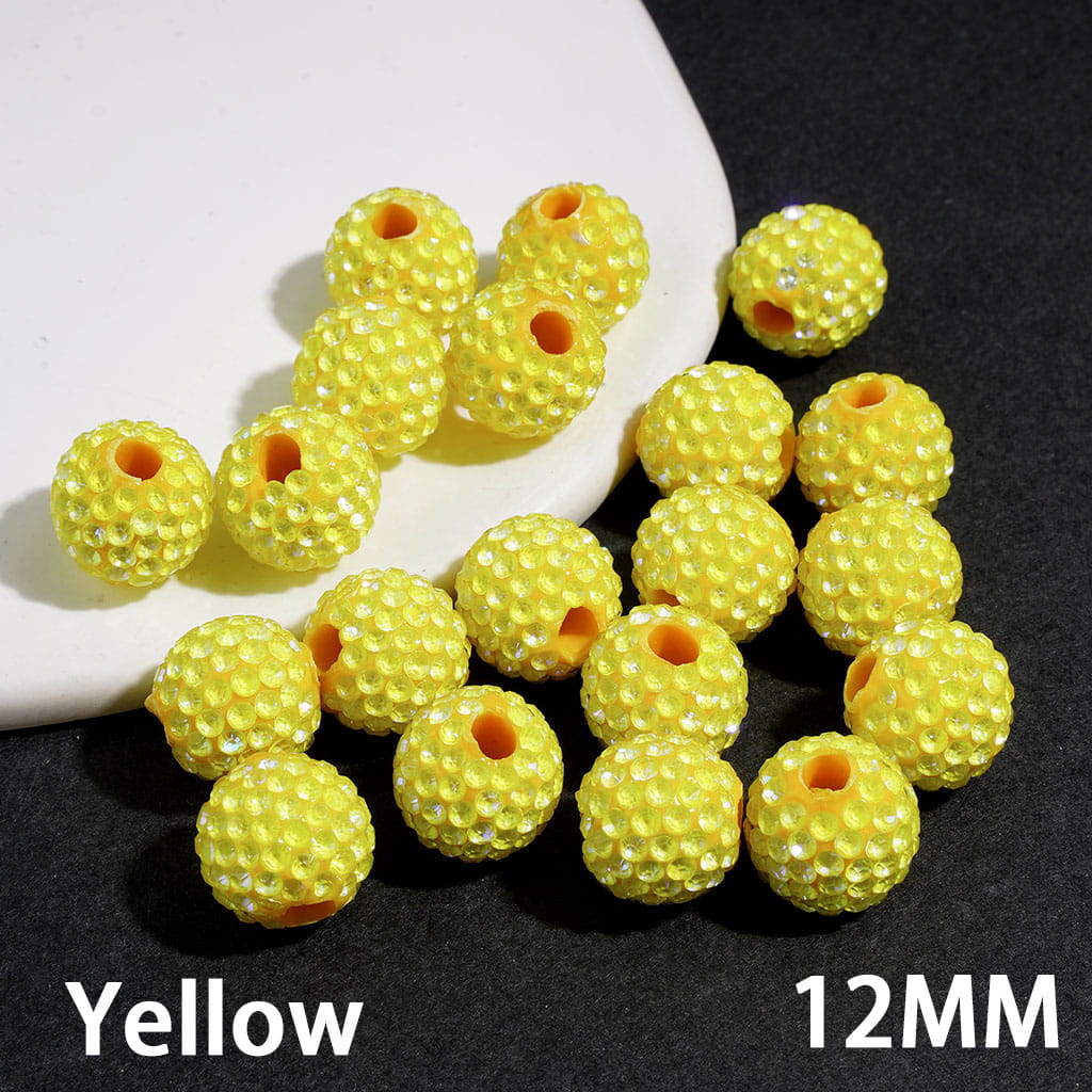 Clay Beads with Dazzling Clear Rhinestones in UV Coated Process, for DIY Waist Beads, 12MM, Big Hole Beads, Multi-Color (The Hole Diameter is Around 4MM)