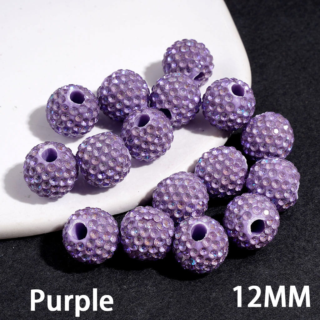 Clay Beads with Dazzling Clear Rhinestones in UV Coated Process, for DIY Waist Beads, 12MM, Big Hole Beads, Multi-Color (The Hole Diameter is Around 4MM)