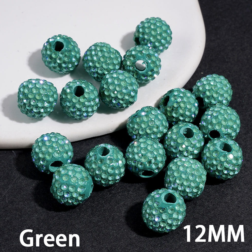 Clay Beads with Dazzling Clear Rhinestones in UV Coated Process, for DIY Waist Beads, 12MM, Big Hole Beads, Multi-Color (The Hole Diameter is Around 4MM)