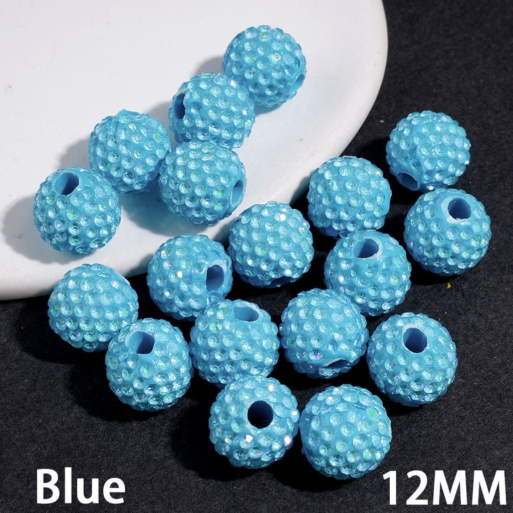Clay Beads with Dazzling Clear Rhinestones in UV Coated Process, for DIY Waist Beads, 12MM, Big Hole Beads, Multi-Color (The Hole Diameter is Around 4MM)
