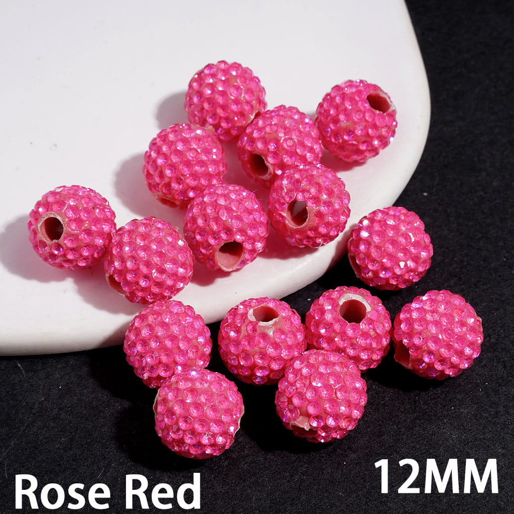 Clay Beads with Dazzling Clear Rhinestones in UV Coated Process, for DIY Waist Beads, 12MM, Big Hole Beads, Multi-Color (The Hole Diameter is Around 4MM)
