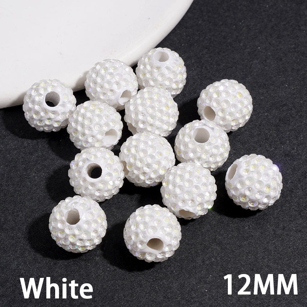 Clay Beads with Dazzling Clear Rhinestones in UV Coated Process, for DIY Waist Beads, 12MM, Big Hole Beads, Multi-Color (The Hole Diameter is Around 4MM)