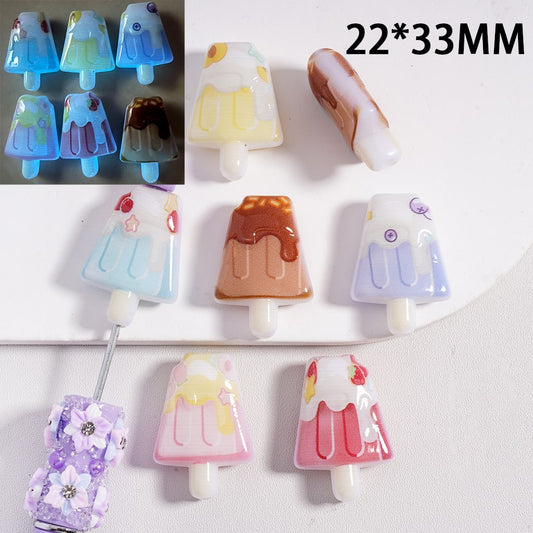Luminous Ice-Cream Stick Dessert Acrylic Beads 22*23MM, Random Mix