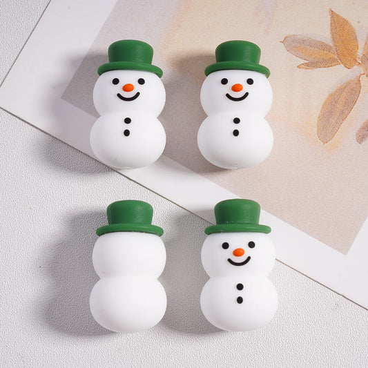 3D Adhesive Mould Jolly White Snowman with Green Christmas Hat Silicone Focal Beads