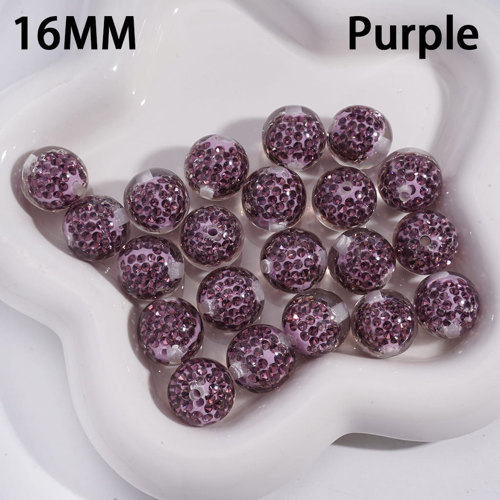 Mini Clay Beads in Clear Rhinestones Embedded Inside Beads Acrylic Beads for Bracelets 16MM