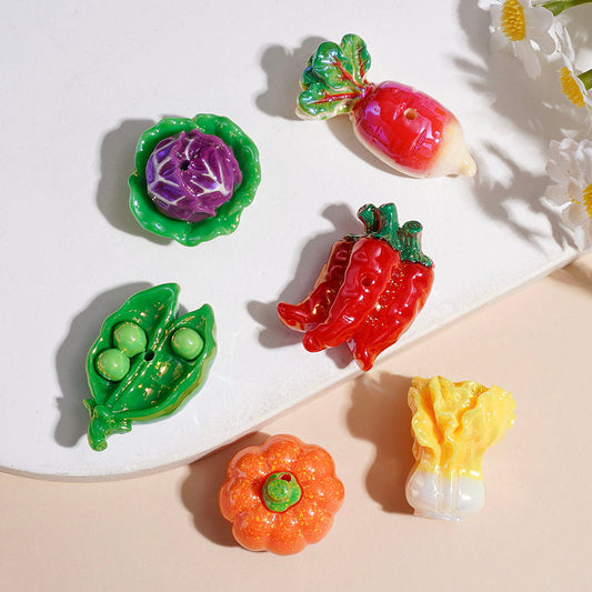 Mini Garden Mixed Vegetable Theme Series Acrylic Beads, Assorted Shapes, Random Mix