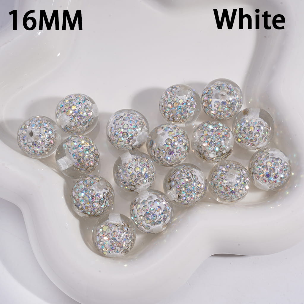 Mini Clay Beads in Clear Rhinestones Embedded Inside Beads Acrylic Beads for Bracelets 16MM