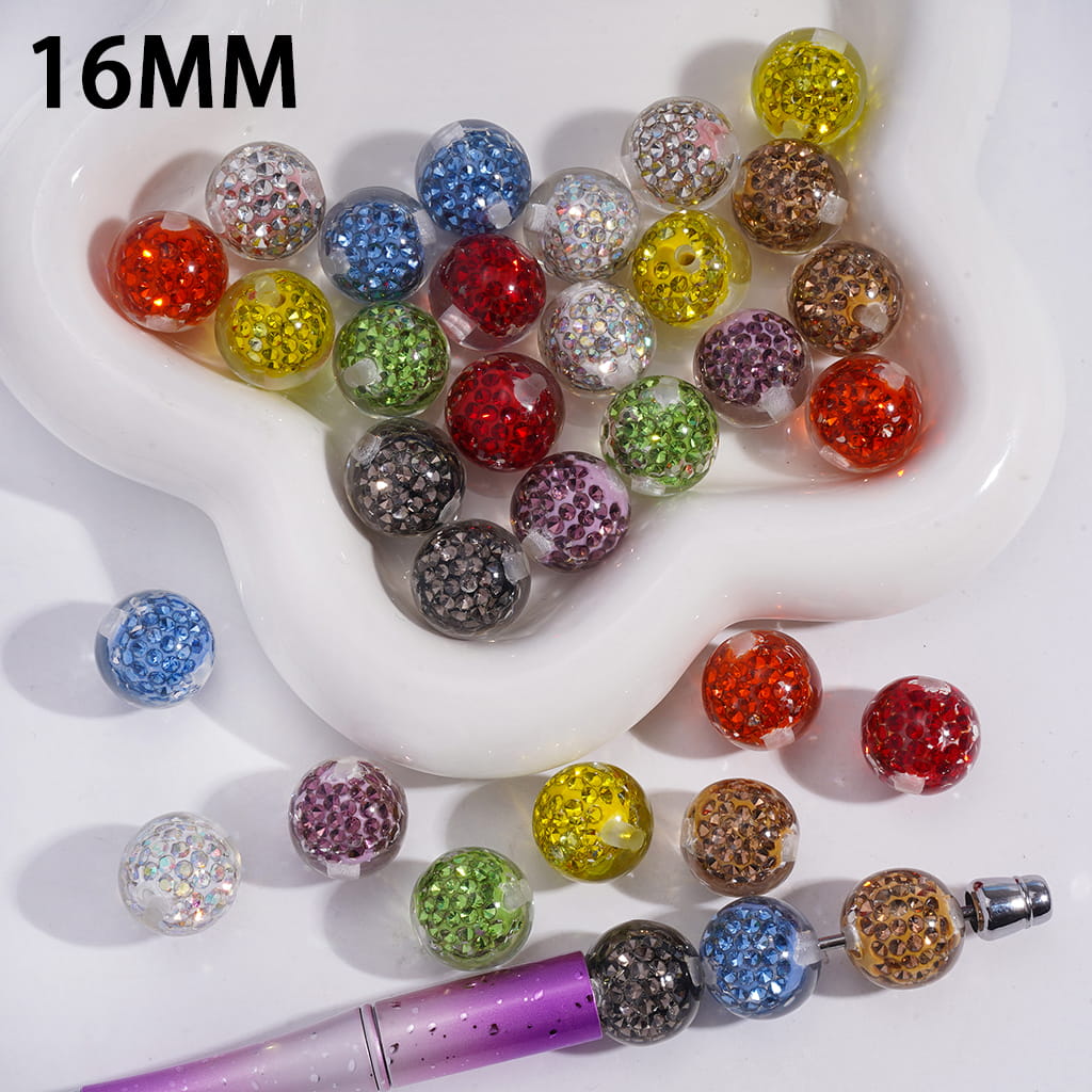 Mini Clay Beads in Clear Rhinestones Embedded Inside Beads Acrylic Beads for Bracelets 16MM