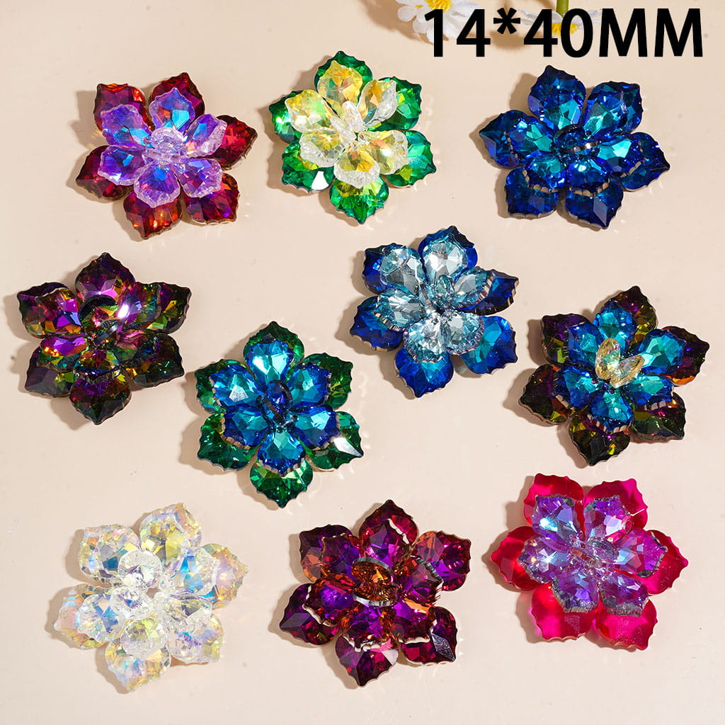 NO HOLE - Handcrafted Acrylic Exquisite Dazzling Layered Faceted Crystal Lotus Flower, 14*40MM, for DIY Craft or Jewelry Accessories, Multicolor, Random Mix