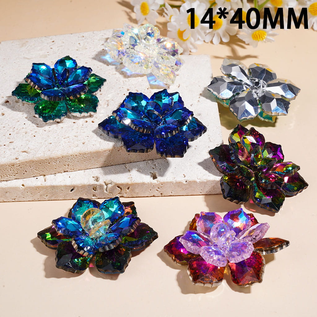 NO HOLE - Handcrafted Acrylic Exquisite Dazzling Layered Faceted Crystal Lotus Flower, 14*40MM, for DIY Craft or Jewelry Accessories, Multicolor, Random Mix