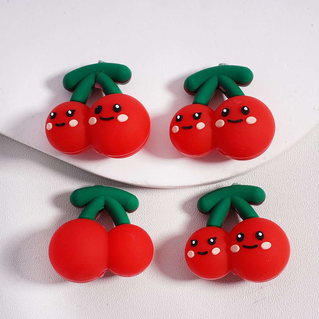 3D Cute Red Cherry Fruit Charm Silicone Focal Beads