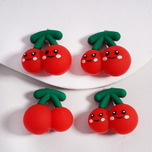 3D Cute Red Cherry Fruit Charm Silicone Focal Beads
