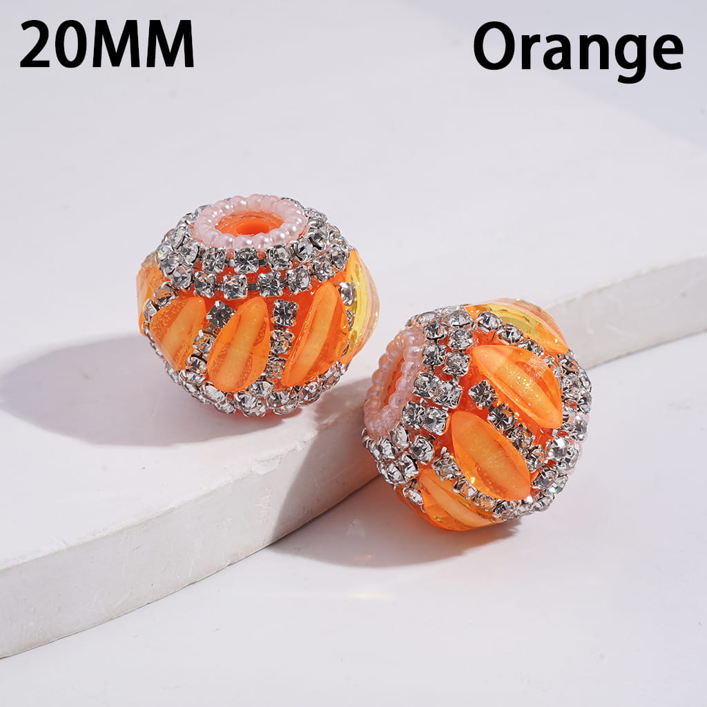 Glow Color Leaf with Clear Rhinestone and White Pearl Round Shape Acrylic Beads 20MM