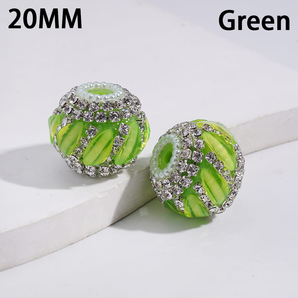 Glow Color Leaf with Clear Rhinestone and White Pearl Round Shape Acrylic Beads 20MM