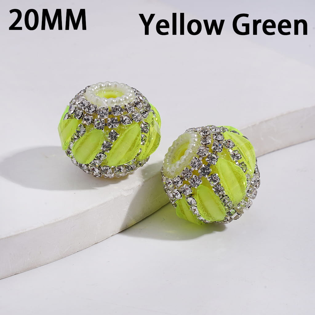 Glow Color Leaf with Clear Rhinestone and White Pearl Round Shape Acrylic Beads 20MM