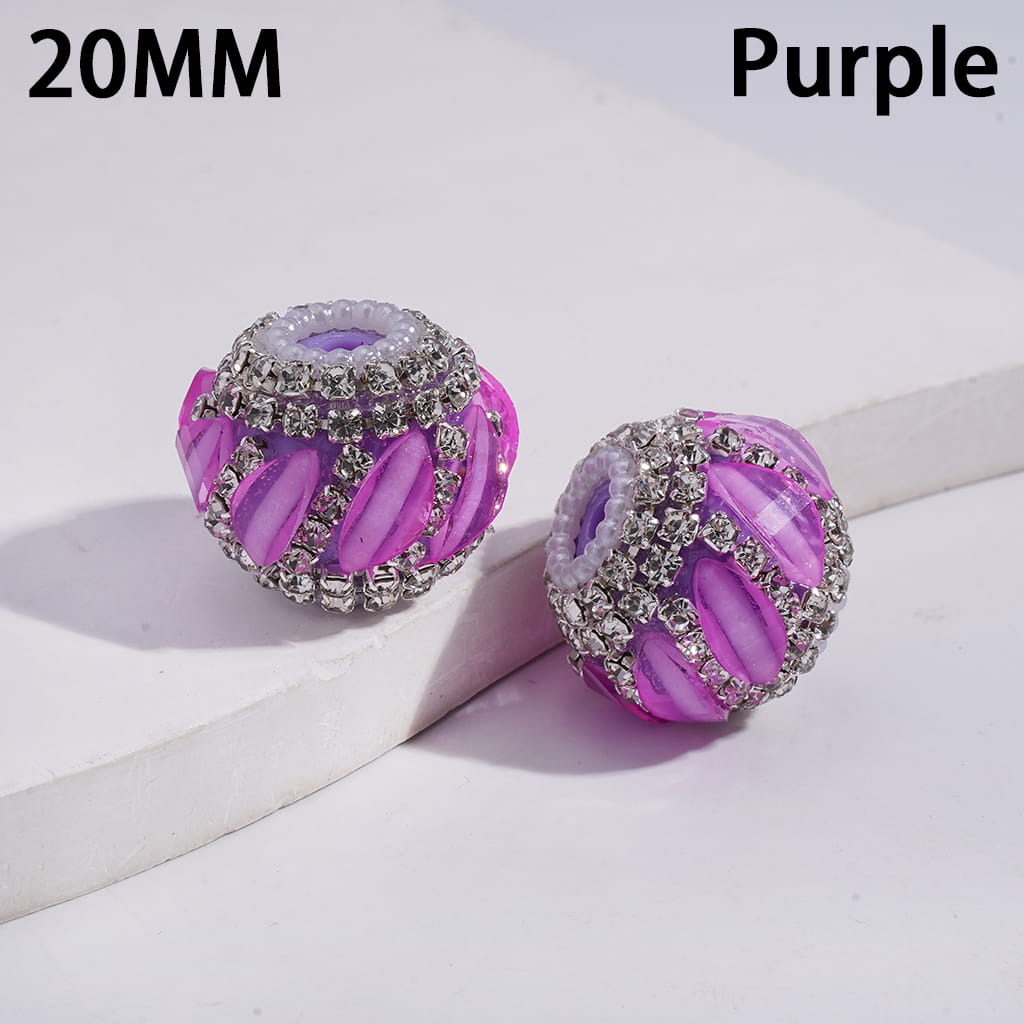 Glow Color Leaf with Clear Rhinestone and White Pearl Round Shape Acrylic Beads 20MM