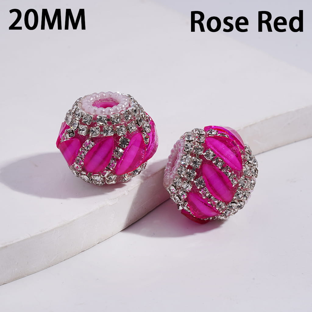 Glow Color Leaf with Clear Rhinestone and White Pearl Round Shape Acrylic Beads 20MM