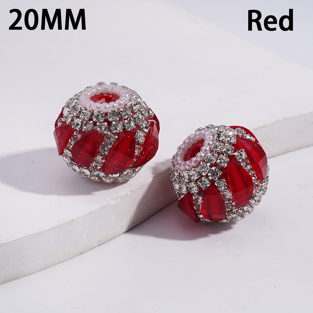 Glow Color Leaf with Clear Rhinestone and White Pearl Round Shape Acrylic Beads 20MM