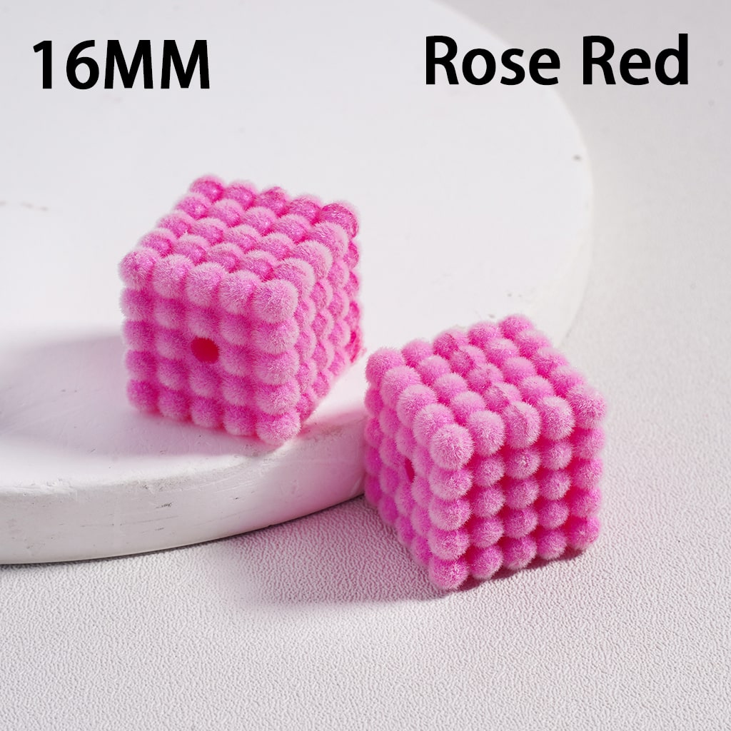 Flocked Velvet Square Bubble Cube Acrylic Beads Solid Color, 16MM (Single Color is available for 100pcs(Whole Bag) Only)