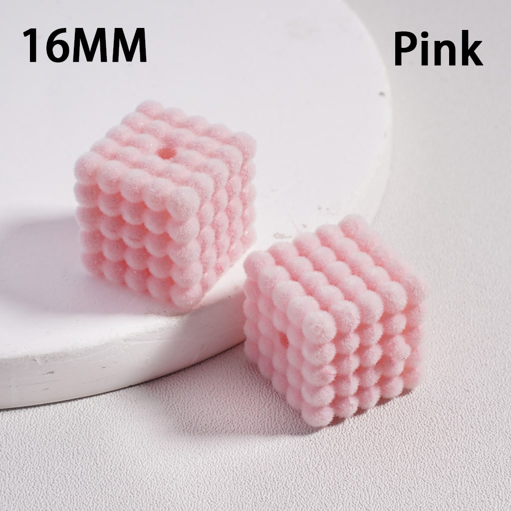 Flocked Velvet Square Bubble Cube Acrylic Beads Solid Color, 16MM (Single Color is available for 100pcs(Whole Bag) Only)