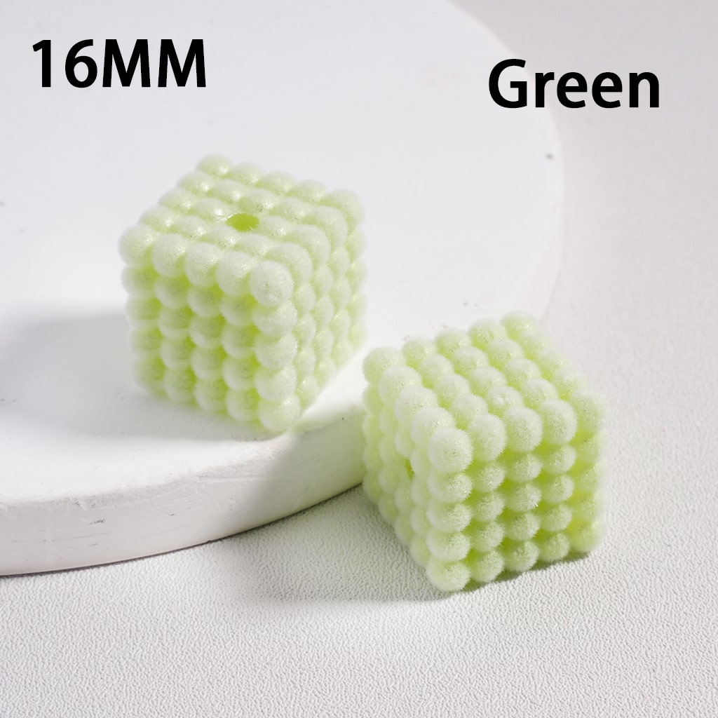 Flocked Velvet Square Bubble Cube Acrylic Beads Solid Color, 16MM (Single Color is available for 100pcs(Whole Bag) Only)