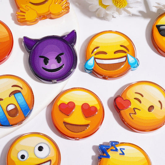 Cute Emoji Expression Social Communication Messenger Acrylic Beads, Round Shapes & Variant Designs, 25*25MM, Random Mix