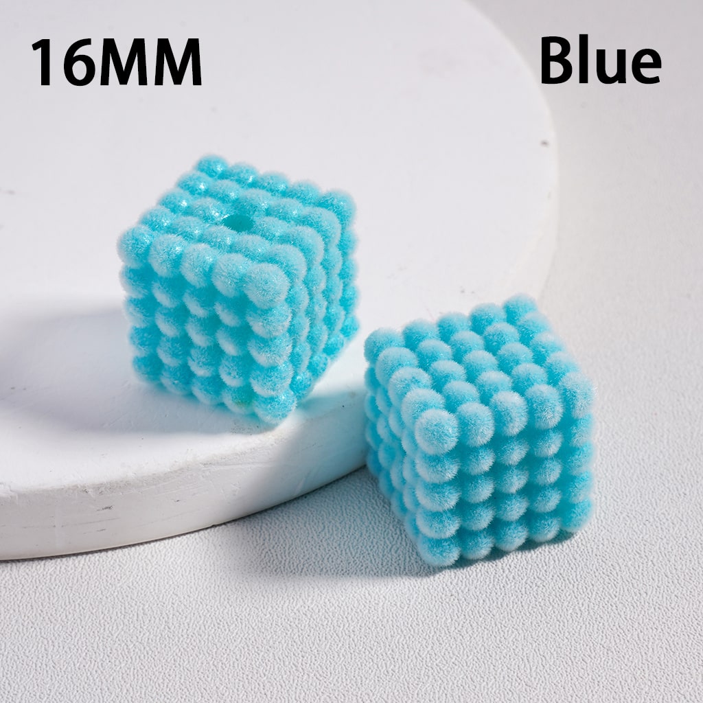 Flocked Velvet Square Bubble Cube Acrylic Beads Solid Color, 16MM (Single Color is available for 100pcs(Whole Bag) Only)