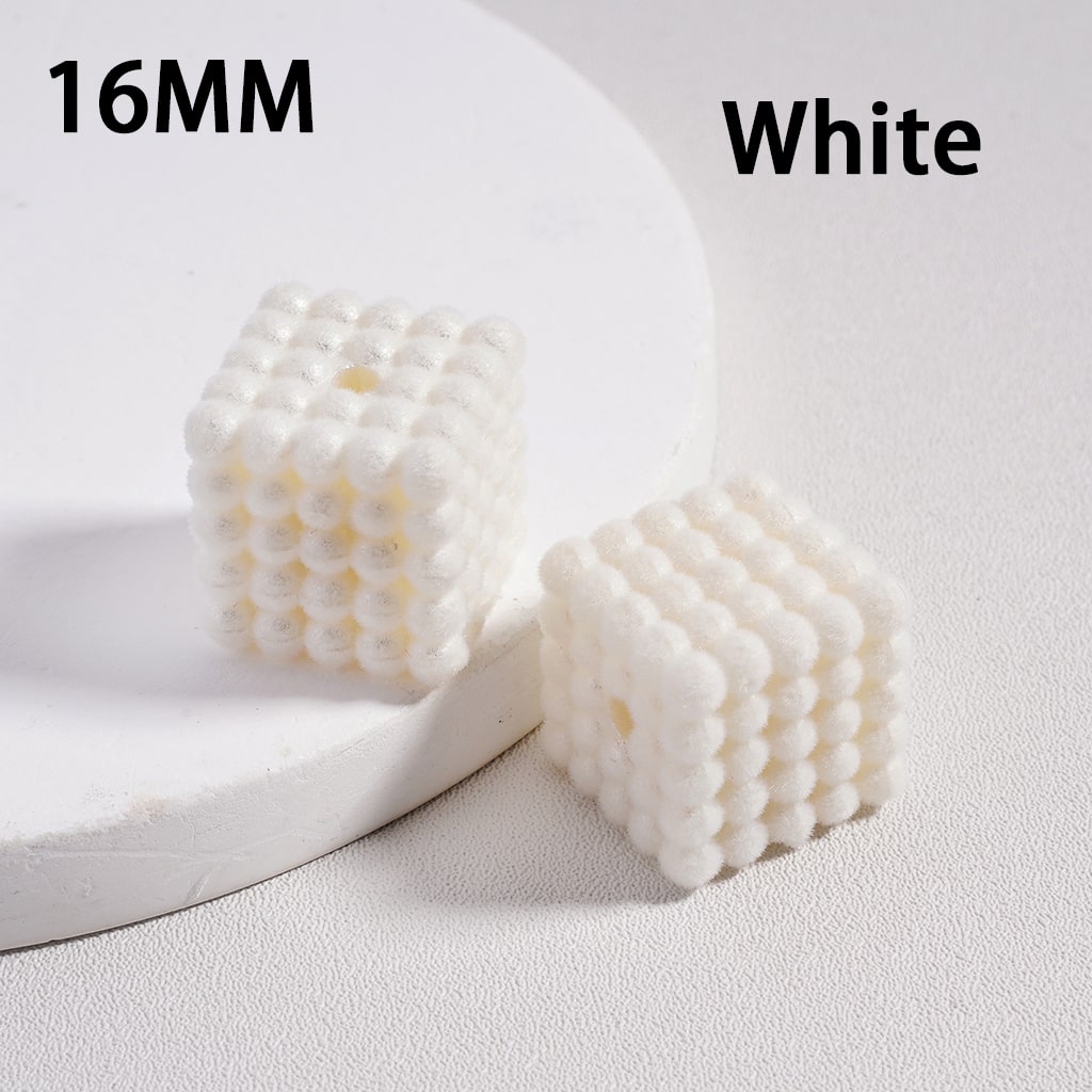 Flocked Velvet Square Bubble Cube Acrylic Beads Solid Color, 16MM (Single Color is available for 100pcs(Whole Bag) Only)