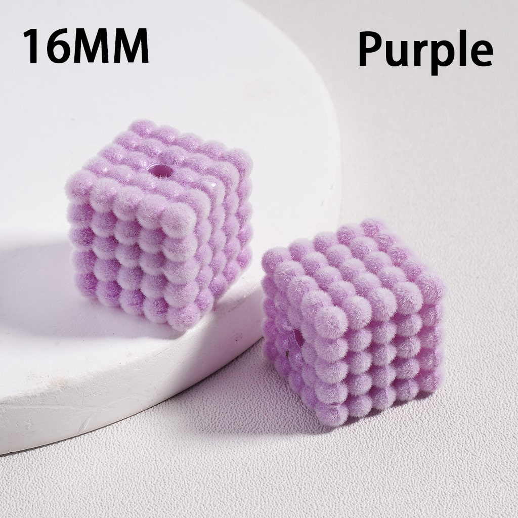 Flocked Velvet Square Bubble Cube Acrylic Beads Solid Color, 16MM (Single Color is available for 100pcs(Whole Bag) Only)