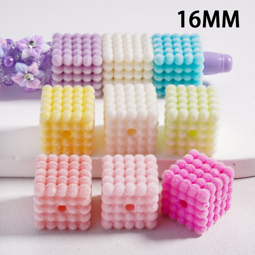 Flocked Velvet Square Bubble Cube Acrylic Beads Solid Color, 16MM (Single Color is available for 100pcs(Whole Bag) Only)