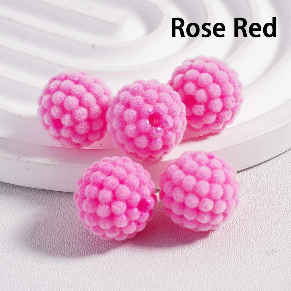 Waxberry Flocked Round Ball Acrylic Beads Solid Color 15MM Random Mix (Single Color is available for 200pcs(Whole Bag) Only)