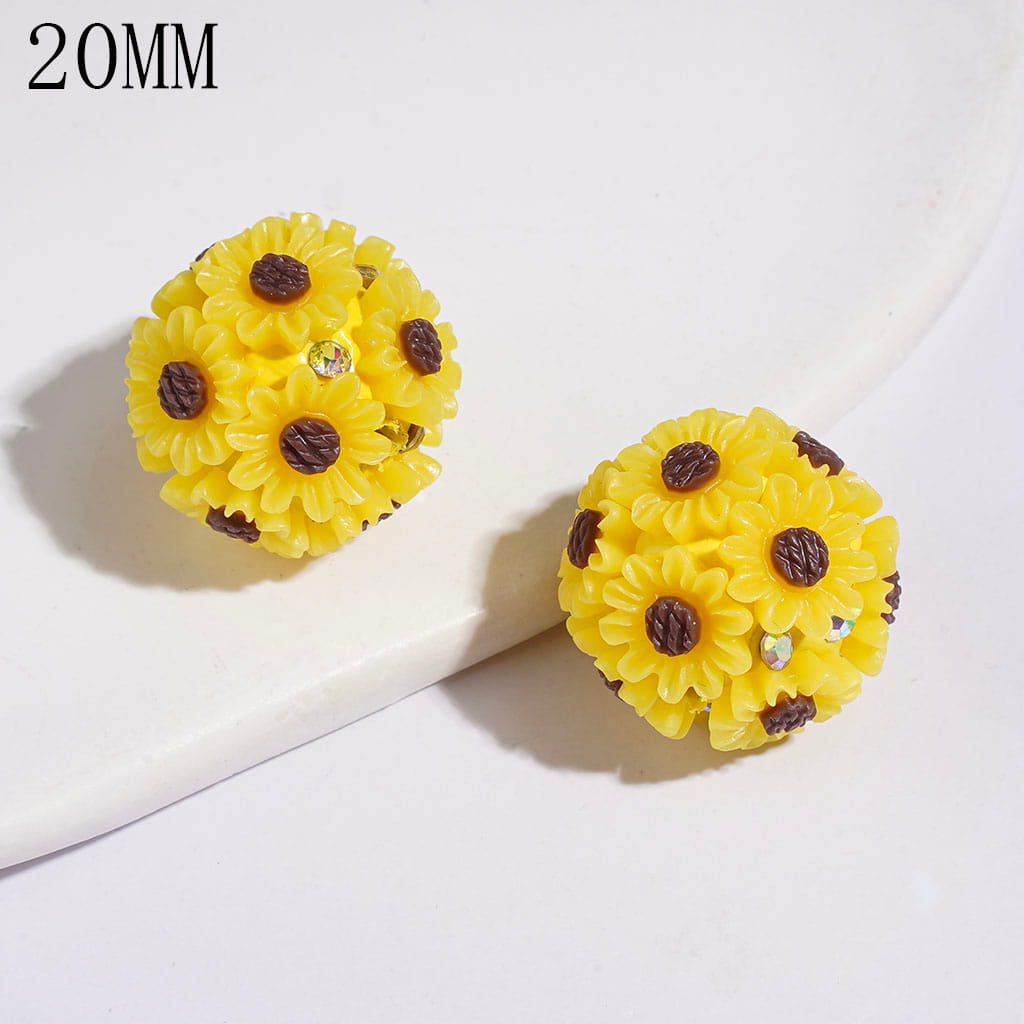 Clay Beads with Daisy Flower and Sunflower, AB Rhinestones, 20MM, Multi-color